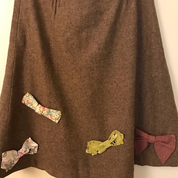 Vintage Anthropologie Elevenses Brown Wool Bow Skirt Size 4 - Picture 4 of 5